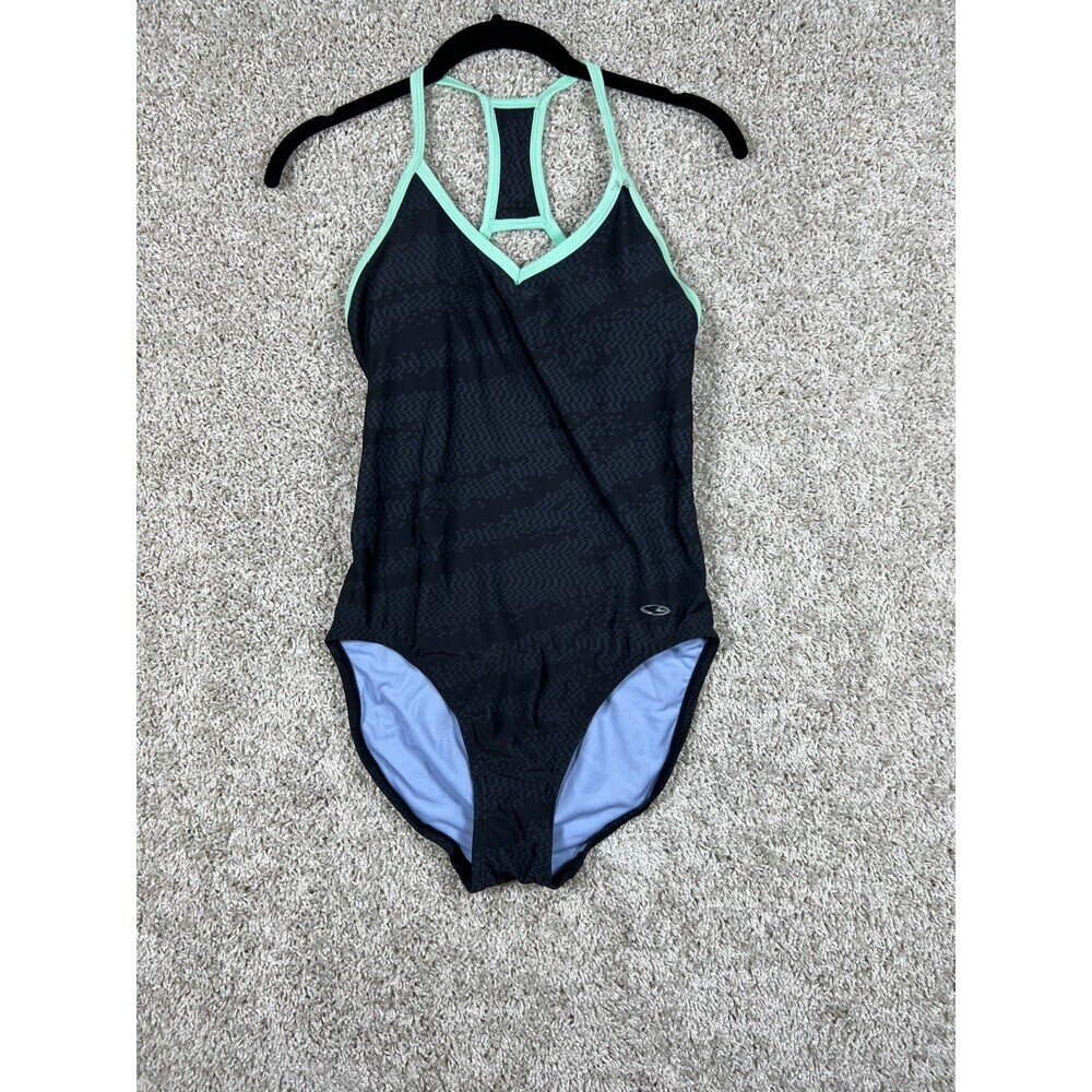 Champion One Piece Swimsuit Black Mint Racerback Athletic Swim S